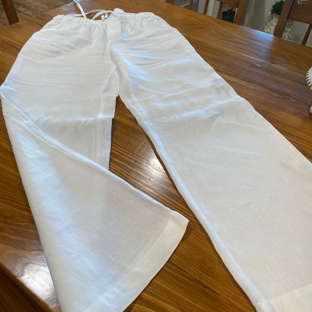 White Linen Drawstring Pants